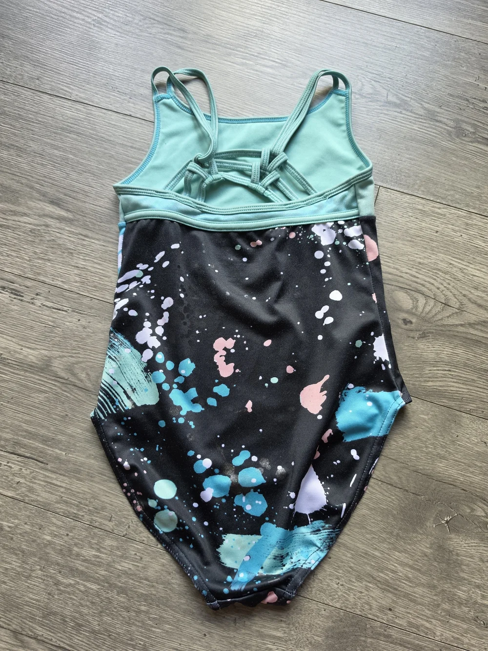 ☀️ Justice Girls Teal Black Splash-Print One-Piece Swimsuit